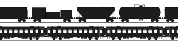 Απρόσκοπτες Σιλουέτες Τρένου Φορτηγό Και Επιβατικό Τρένο Flatcar Βυτιοφόρο Και — Διανυσματικό Αρχείο