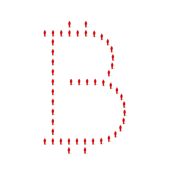 Bitcoin kripto para işareti şeklinde insan kalabalığı. Sopa figürü kırmızı basit simgeler. Vektör illüstrasyonu — Stok Vektör