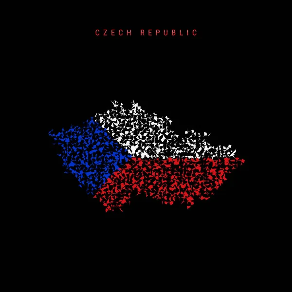 捷克共和国国旗图上 混乱的粒子图案呈捷克国旗的颜色 在黑色背景上孤立的向量图 — 图库矢量图片
