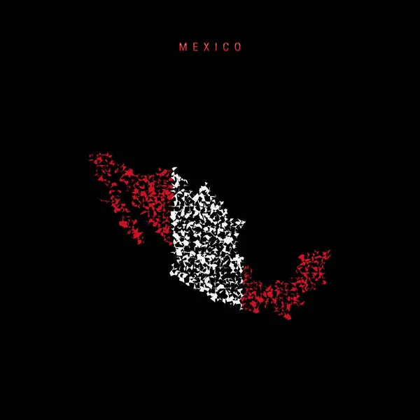 メキシコの旗地図 メキシコの旗の色で混沌とした粒子パターン 黒を基調としたベクトルイラスト — ストックベクタ