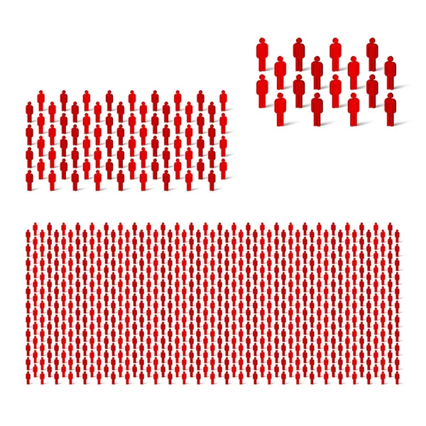 작고, 중간이고, 큰 인간 무리. 빨간 글자는 간단 한 아이콘이다. 벡터 일러스트 — 스톡 벡터