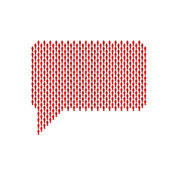 La folla umana sotto forma di una bolla di chat quadrata. Stick figura rossa semplici icone. Illustrazione vettoriale — Vettoriale Stock