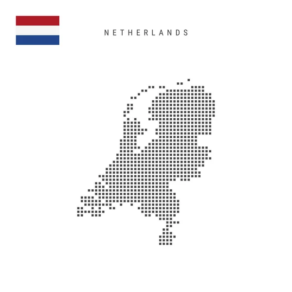 Mapa Holandska Holandska Holandská Nizozemská Tečkovaná Pixelová Mapa Národní Vlajkou — Stockový vektor