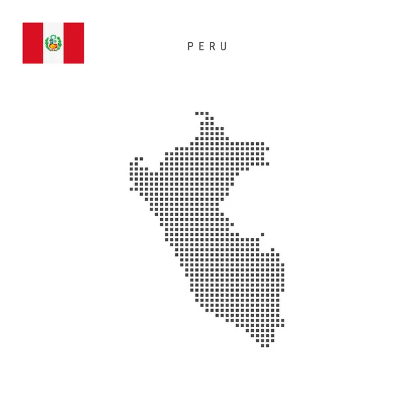ペルーの正方形のドットパターンマップ ペルーは白い背景に国旗が描かれたピクセルマップを点在させている ベクターイラスト — ストックベクタ