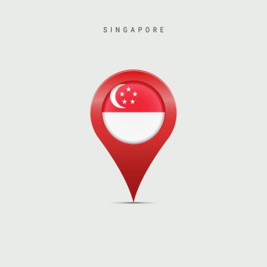 Singapur bayrağıyla birlikte gözyaşı damlası haritası. Konum haritasına Singapur bayrağı yerleştirildi. Açık gri arkaplanda izole edilmiş vektör illüstrasyonu.