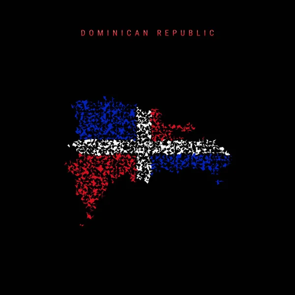 Mapa Dominikánské Republiky Vzor Chaotických Částic Barvách Dominikánské Vlajky Vektorové — Stockový vektor