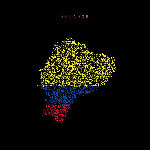 Ecuador Flag Map Chaotisches Teilchenmuster Den Farben Der Ecuadorianischen Flagge — Stockvektor