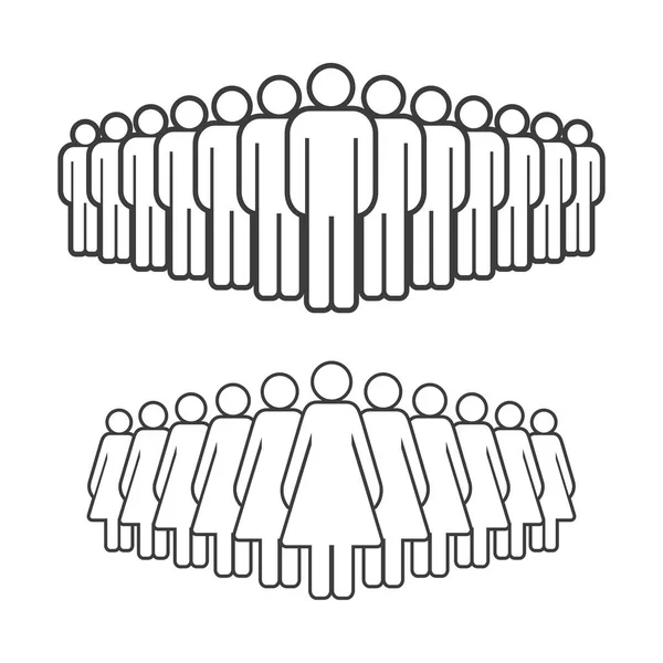 男性と女性の大規模なグループ 人々の群衆のラインアイコン 孤立した人のシンボル ベクターイラスト — ストックベクタ