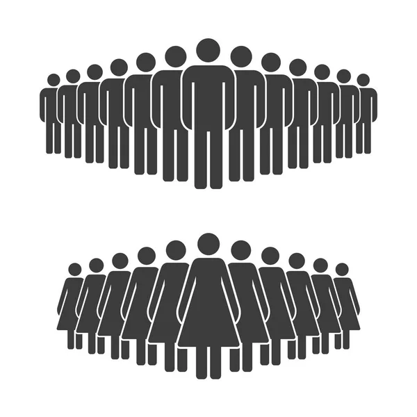 Grote Groep Mannen Vrouwen Mensen Menigte Silhouet Icoon Personen Symbool — Stockvector