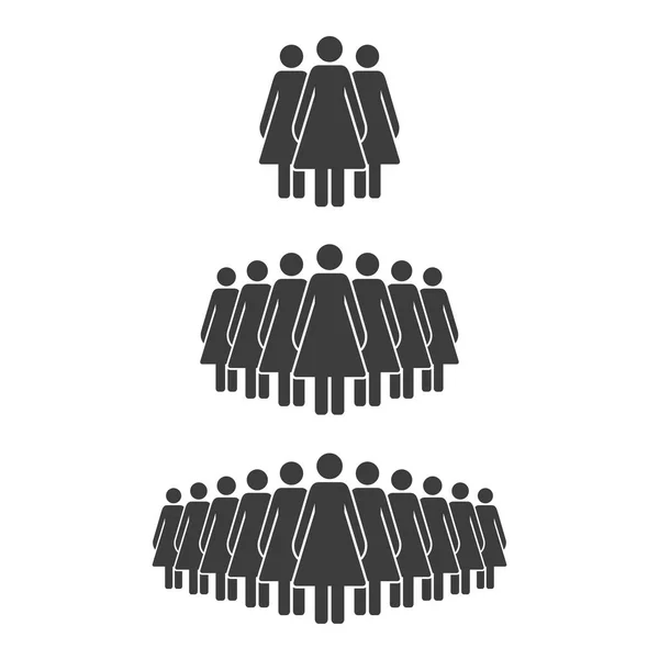 女性の小 大規模なグループ 女性の群集シルエットアイコン 孤立した人のシンボル ベクターイラスト — ストックベクタ