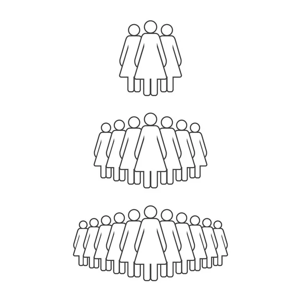 Маленькая Средняя Большая Группа Женщин Иконка Женской Линии Толпы Символ — стоковый вектор