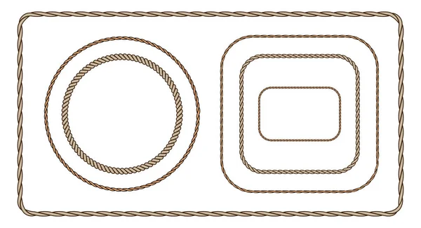 Ensemble Cadre Corde Marron Illustration Vectorielle Plate Isolée Sur Fond — Image vectorielle