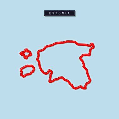 Estonya cesur dış hat haritası. Yumuşak gölgeli parlak kırmızı bir kenar. İsim plakası. Vektör illüstrasyonu.