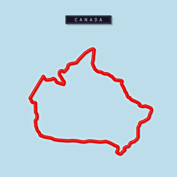 Mapa Canadá Negrita Frontera Roja Brillante Con Sombra Suave Placa — Vector de stock