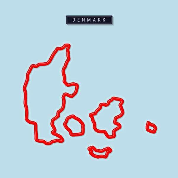Danimarka Nın Cesur Dış Hat Haritası Yumuşak Gölgeli Parlak Kırmızı — Stok Vektör