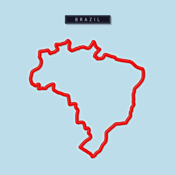 Brasil Mapa Contorno Negrita Frontera Roja Brillante Con Sombra Suave — Archivo Imágenes Vectoriales