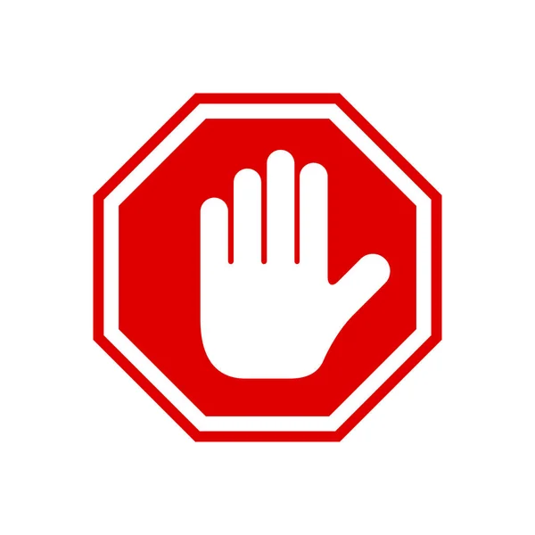 Panneau Rouge Arrêt Avec Icône Simple Symbole Main Aucun Symbole — Image vectorielle