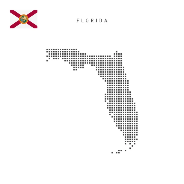 Mapa Floridy Čtvercovými Tečkami Tečkovaná Mapa Pixelů Příznakem Izolovaným Bílém — Stockový vektor
