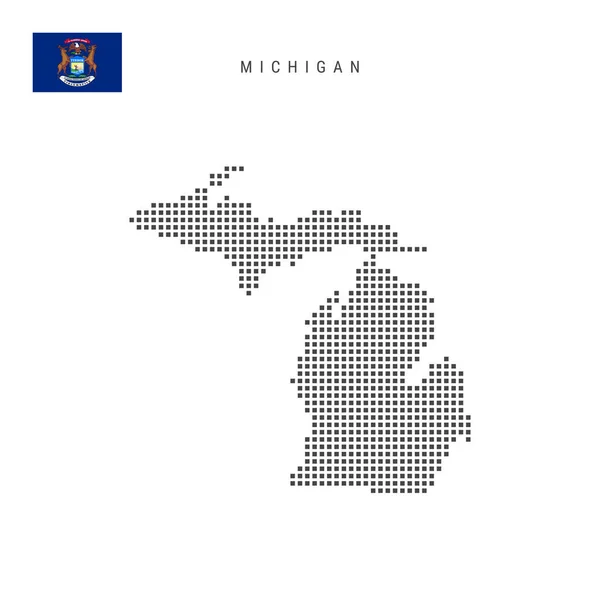 Mapa Patrón Puntos Cuadrados Michigan Mapa Píxeles Punteados Con Bandera — Vector de stock