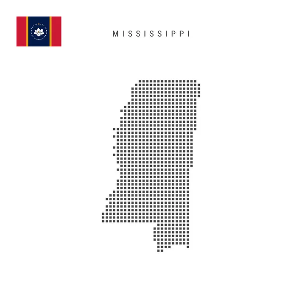 Carte Points Carrés Mississippi Carte Pixels Pointillés Avec Drapeau Isolé — Image vectorielle
