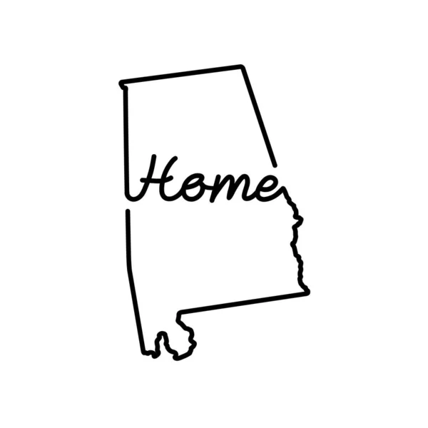 Alabama Amerikaanse Staat Schema Kaart Met Handgeschreven Home Woord Continue — Stockvector