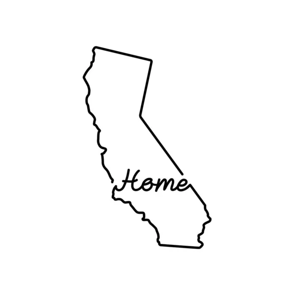 California Stati Uniti Mappa Contorno Con Parola Scritta Mano Home — Vettoriale Stock
