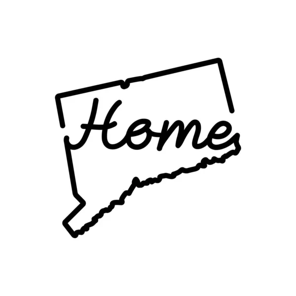 Connecticut Eua Estado Esboço Mapa Com Palavra Home Manuscrito Desenho — Vetor de Stock