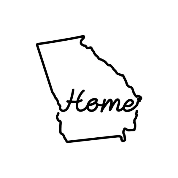 Georgia Amerikaanse Staat Schema Kaart Met Handgeschreven Home Woord Continue — Stockvector