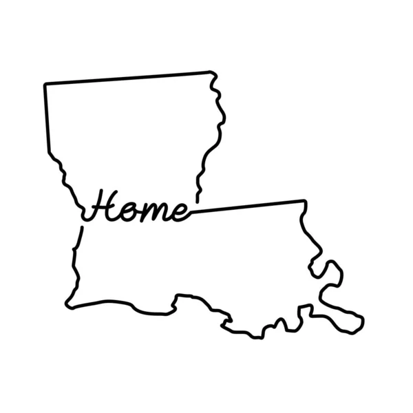 Louisiana Amerikaanse Staat Schets Kaart Met Handgeschreven Home Woord Continue — Stockvector