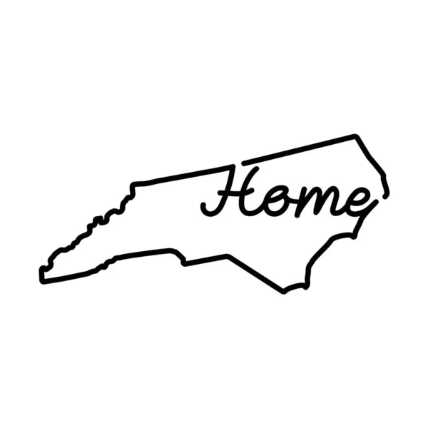 North Carolina Amerikaanse staat schema kaart met de handgeschreven HOME woord. Continu tekenen van vaderlandslievend huisteken — Stockvector