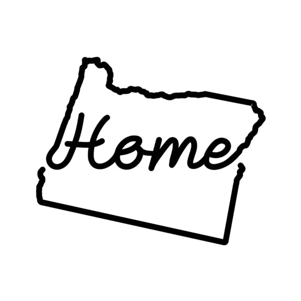 Oregon Amerikaanse staat schema kaart met de handgeschreven HOME woord. Continu tekenen van vaderlandslievend huisteken — Stockvector
