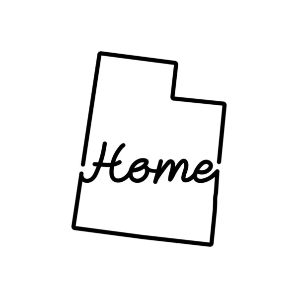 Utah EUA estado esboço mapa com a palavra HOME manuscrito. Desenho de linha contínua de sinal de casa patriótico — Vetor de Stock