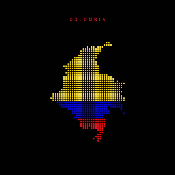 Quadratische Punktmusterkarte Von Kolumbien Gepunktete Pixelkarte Mit Nationalflaggenfarben Isoliert Auf — Stockvektor