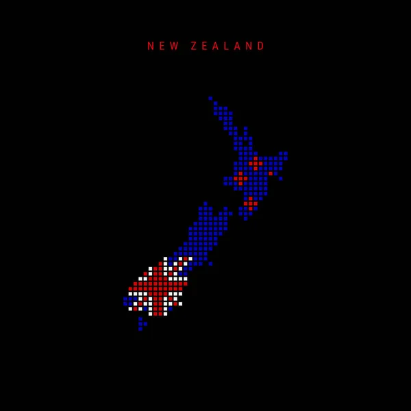 Yeni Zelanda Nın Kare Noktalar Haritası Siyah Zemin Üzerinde Ulusal — Stok Vektör