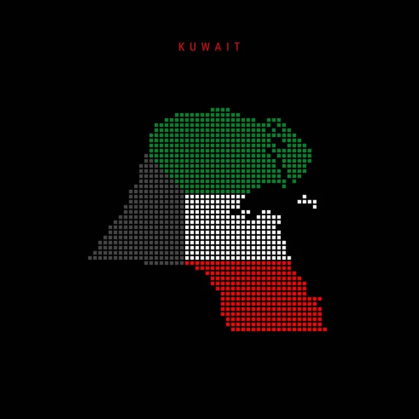 クウェートの正方形のドットパターンマップ 黒の背景に国の旗の色で点線のピクセルマップ ベクターイラスト — ストックベクタ