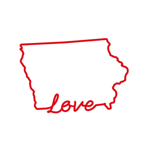 Iowa Amerikaanse Staat Rode Omtrek Kaart Met Het Handgeschreven Liefde — Stockvector