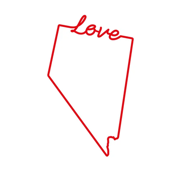 Nevada US state red outline map with the handwritten LOVE word. Vector illustration — Stock Vector