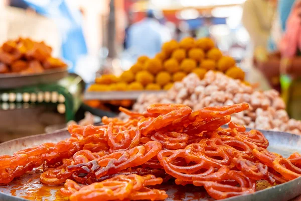 Fresh Jalebi Sweet Snack Outdoors Bazaar — Stock Photo, Image