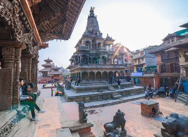 Katmandu Nepal Luty 2021 Starożytna Świątynia Stupa Placu Patan Durbar — Zdjęcie stockowe