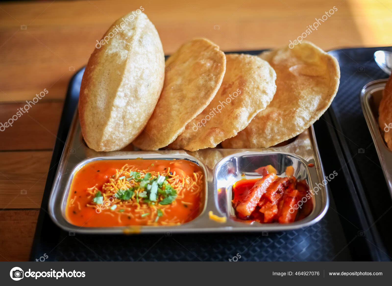 Puri Sabji Poori Sabzi Indian Snack Indian Fried Bread Served Stock