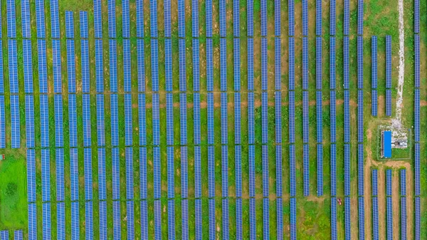 Concept of Green and Clean Energy. Aerial top-down view of many photovoltaic panels or Solar panels.