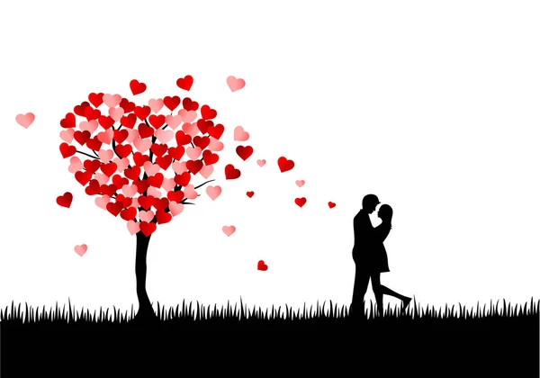 Concept Valentine Day Romantic Couple Love Tree Stock Vector