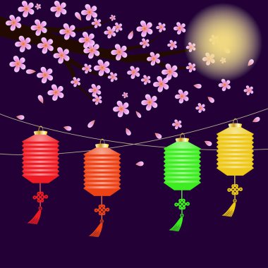 Renkli Çin fenerleri, renkli vektör çizimi