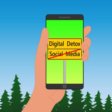  İnternet bağımlılığı ve dijital detoksifikasyon kavramı, renkli vektör illüstrasyonu