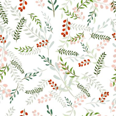 Beyaz arkaplanda yaprakları olan dalların kusursuz vektör arkaplanı