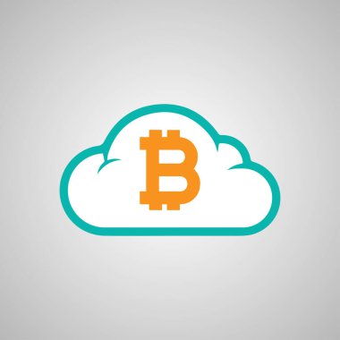 Buluttaki simge bitcoin, açık gri arkaplanda izole edilmiş.