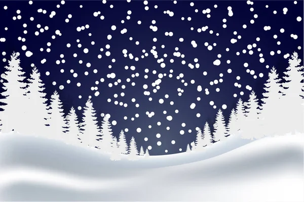 Paisaje Invernal Nieve Cayendo Bosque Pinos — Vector de stock