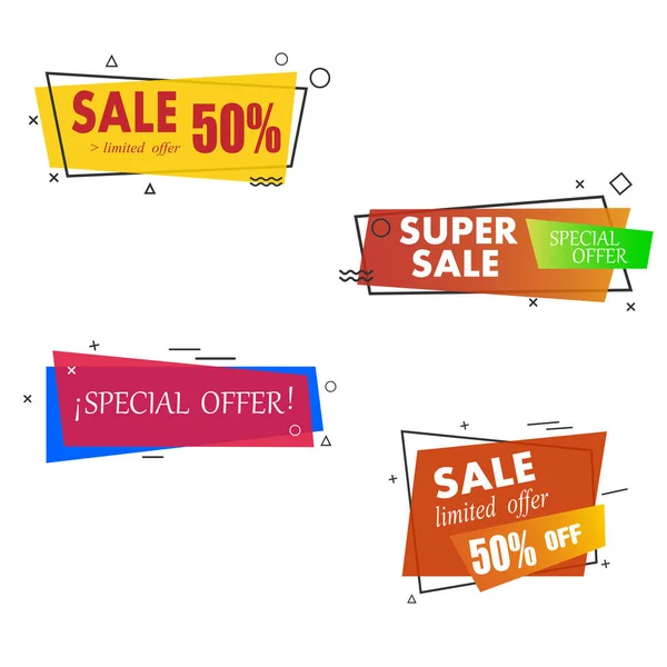 Set Banner Dinamici Vendita Moderni Vendita Banner Design Set Offerte — Vettoriale Stock