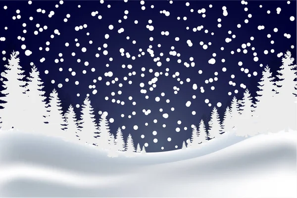 Winter Landscape Falling Snow Pine Forest — Stock Vector