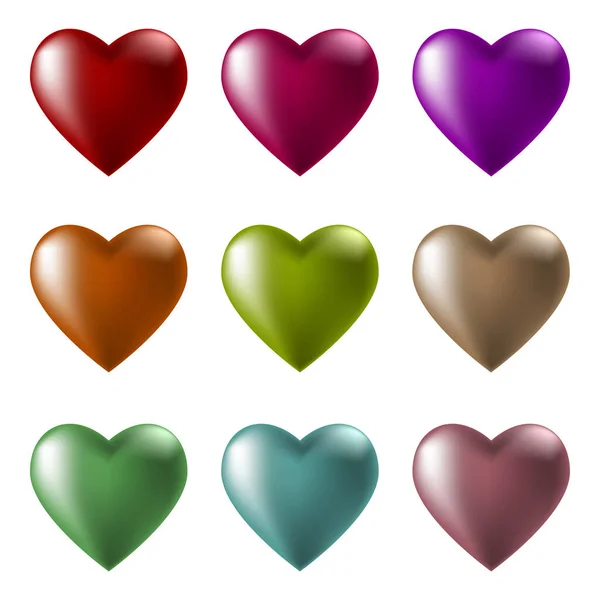 Conjunto Corazones Vectoriales Tridimensionales Diferentes Colores — Vector de stock